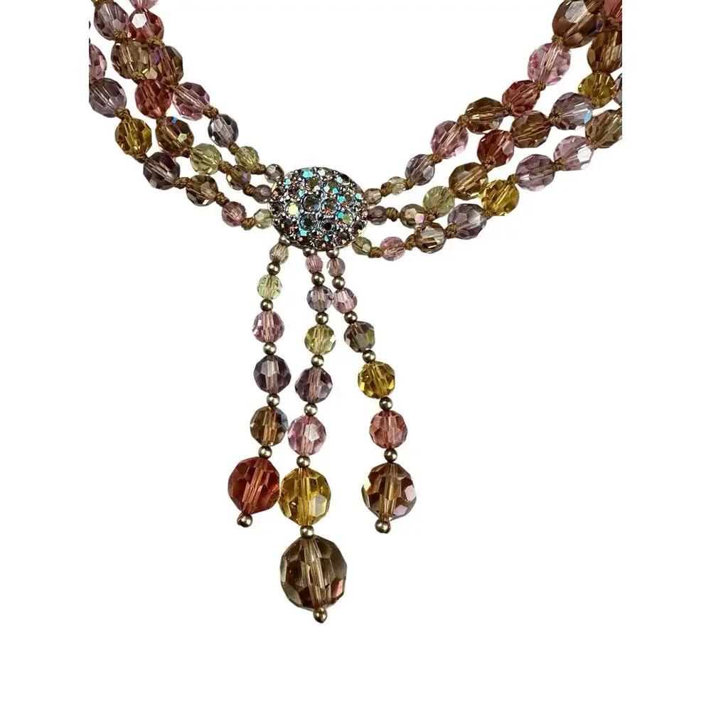 Swarovski Swan Signed AB Crystal Multi Strand Necklace Drop Bib Statement